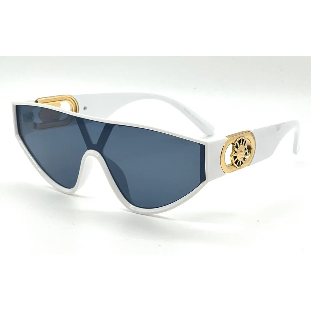 Sunglasses White Frame Dark Black Lens Gold Accent UV400 Protection Lentes Gafas